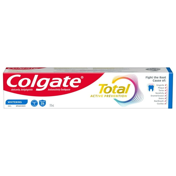 Colgate Total Active Prevention Whitening Toothpaste Gel, Mint, 170 mL, 170 mL