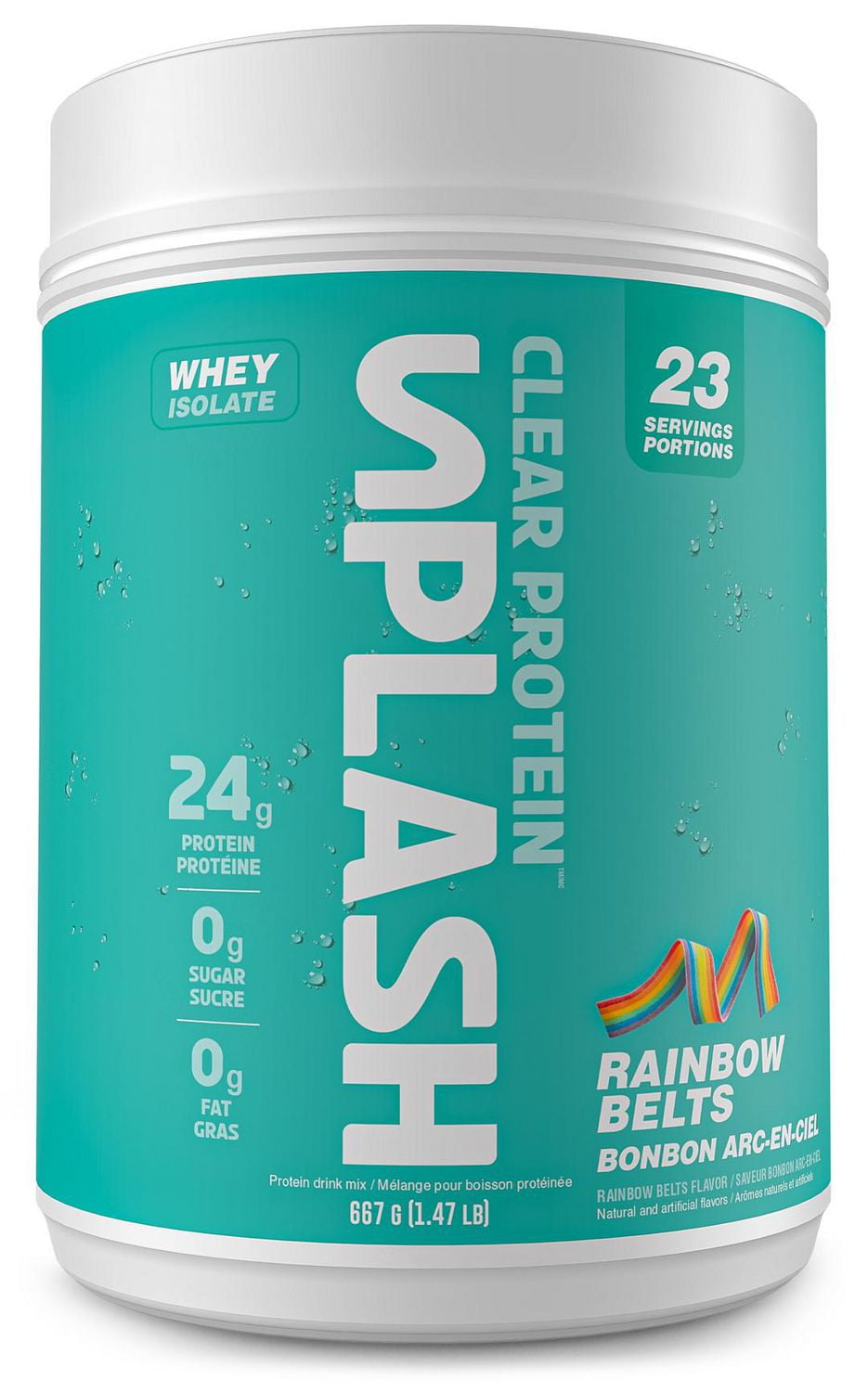Revolution Nutrition Revolution Nutrition, Splash Clear Isolate Protein, 100% Clear Whey Isolate Powder, 24g of Protein Per Scoop, Zero Sugar, Zero Carb, Candy Flavour, Collagen, 667g, Rainbow Belts (23 Servings)