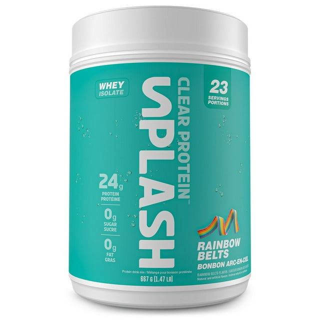 Revolution Nutrition, Splash Clear Isolate Protein, 100% Clear Whey Isolate Powder, 24g of Protein Per Scoop, Zero Sugar, Zero Carb, Candy Flavour, Collagen, 667g, Rainbow Belts (23 Servings)