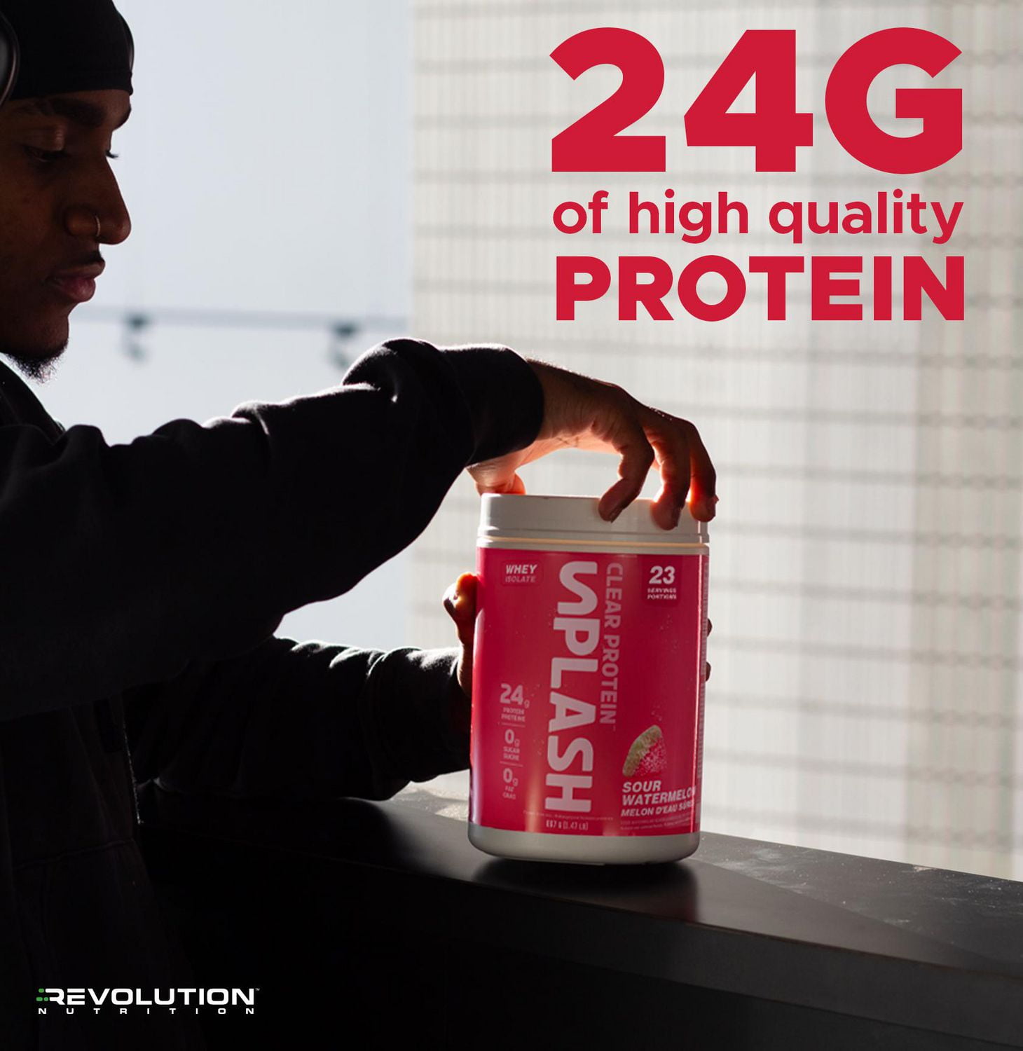 Revolution Nutrition, Splash Clear Isolate Protein, Poudre d’Isolat de Whey 100 % Clair, 24 g de Protéines par Dosette, Zéro Sucre, Zéro Glucide, Saveur Candy, Collagène, 667 g, Pêche Candy (23 Portions)