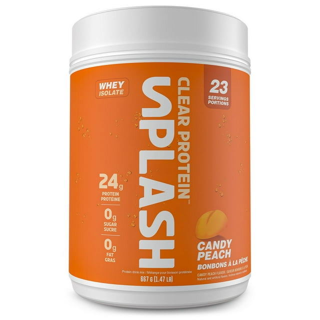Revolution Nutrition, Splash Clear Isolate Protein, 100% Clear Whey Isolate Powder, 24g of Protein Per Scoop, Zero Sugar, Zero Carb, Candy Flavour, Collagen, 667g, Candy Peach (23 Servings)