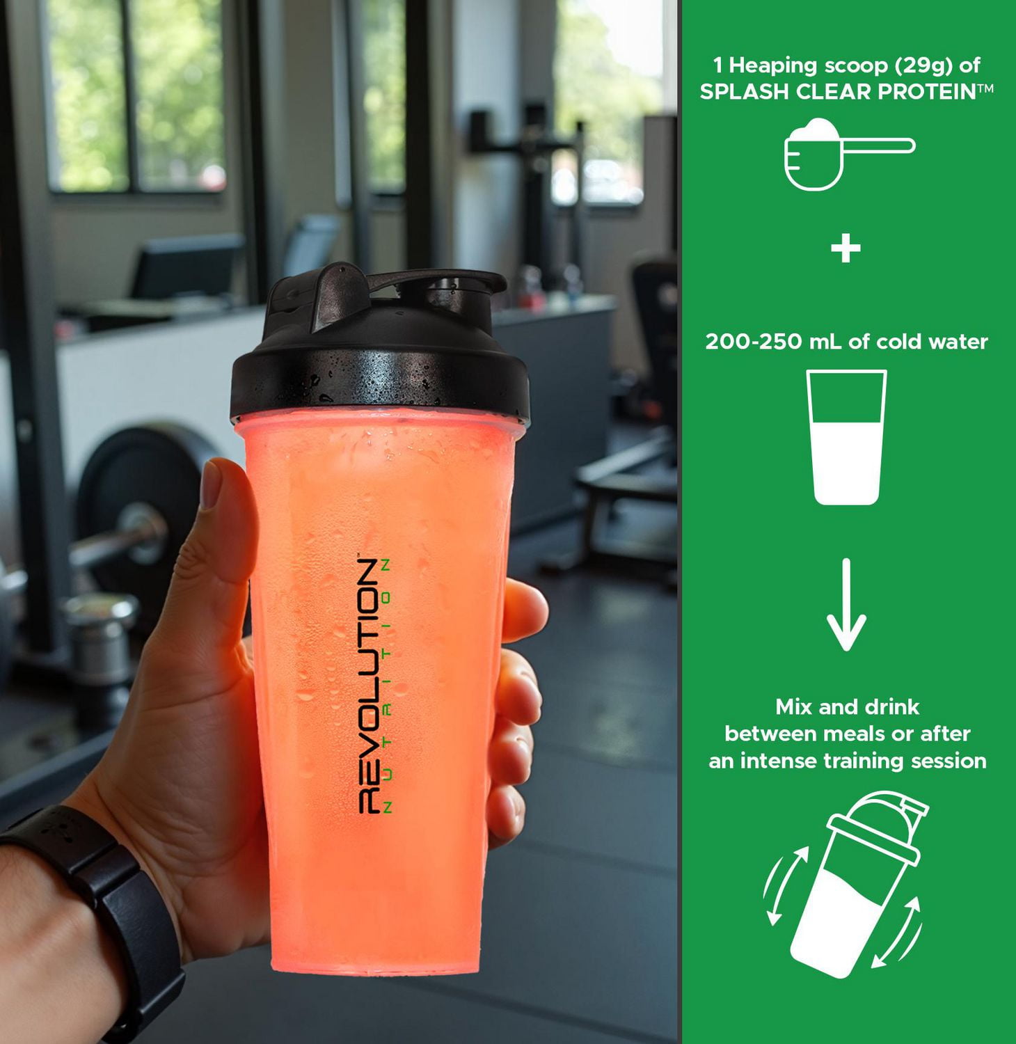 Revolution Nutrition, Splash Clear Isolate Protein, Poudre d’Isolat de Whey 100 % Clair, 24 g de Protéines par Dosette, Zéro Sucre, Zéro Glucide, Saveur Candy, Collagène, 667 g, Pêche Candy (23 Portions)