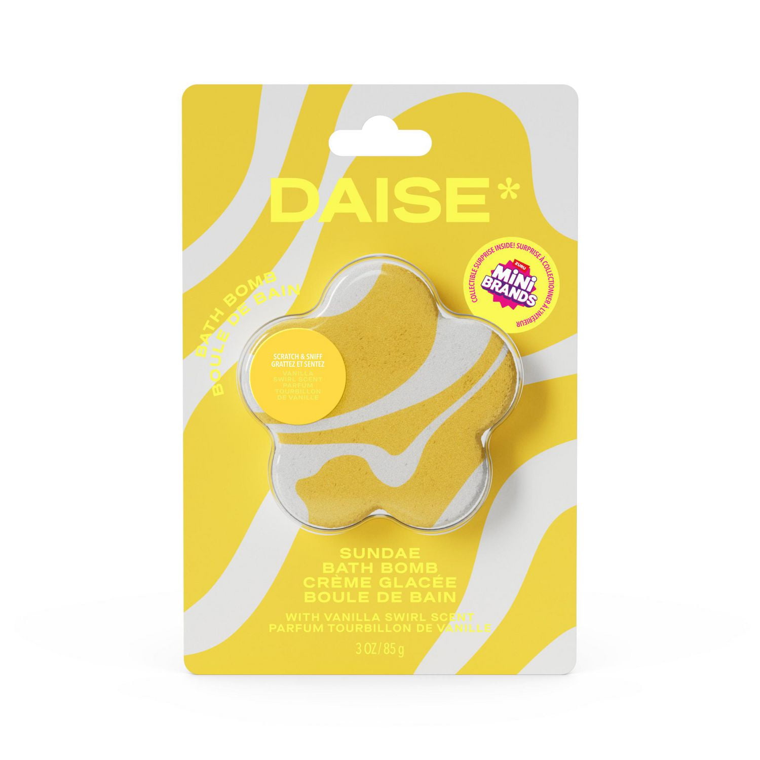 DAISE Sundae Bath Bomb in Vanilla Swirl, With Mini Brands Collectible Inside, 3 oz/85 g, bath fizzer, sundae, vanilla