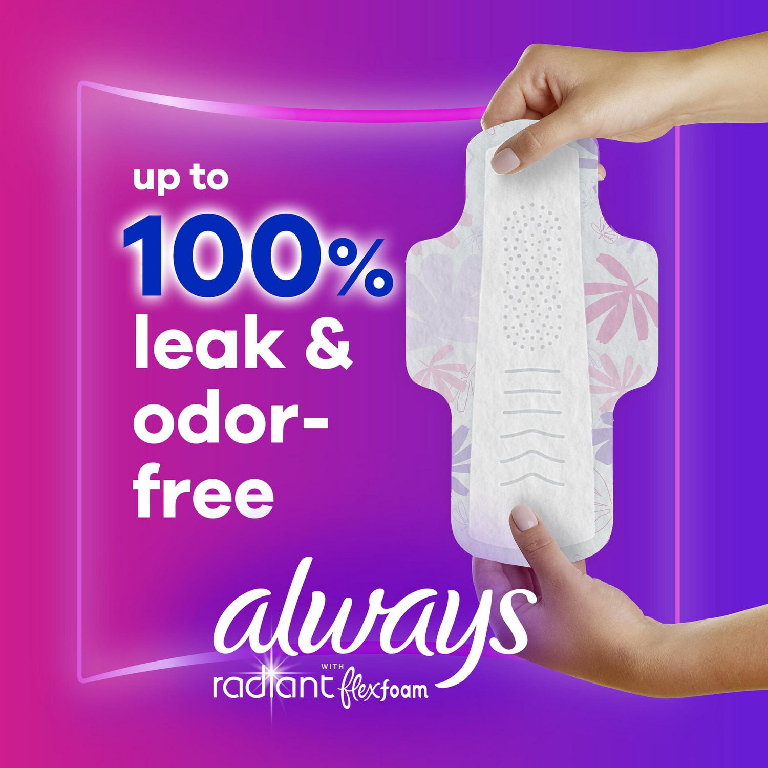 Always Radiant FlexFoam Pads for Women Size 2, Heavy Flow Absorbency, 100%  Leak & Odor Free Protection is possible, with Wings, Scented, 36 Count 
