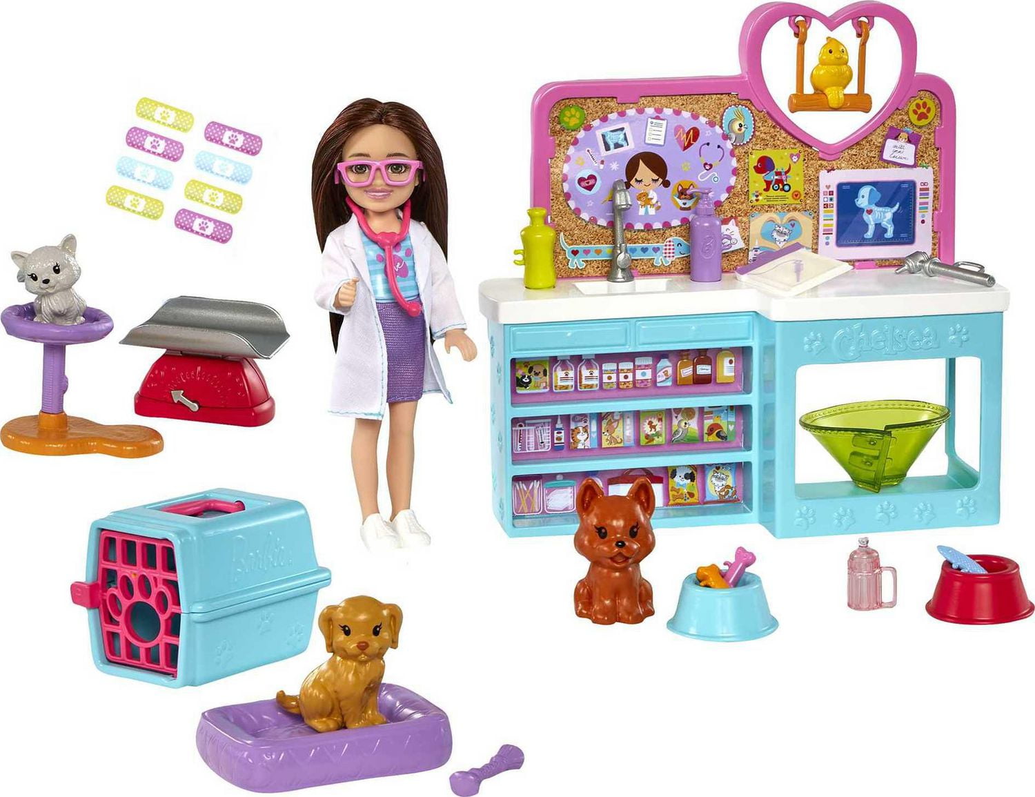 Barbie Chelsea Pet Vet Doll Brunette Playset 4 Animals 18 Accessories Ages 3 Walmart