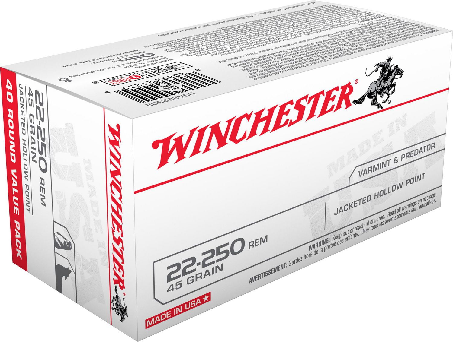 Winchester Usa 22 250 Rem 45 Grain Jacketed Hollow Point Ammunition Walmart Canada