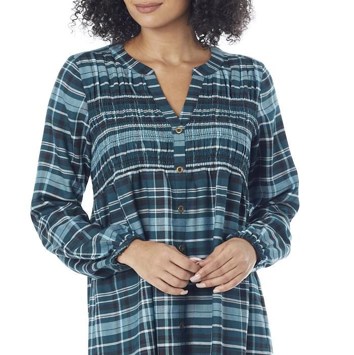 IVY Women's Plaid Button Front Smocked Dress
