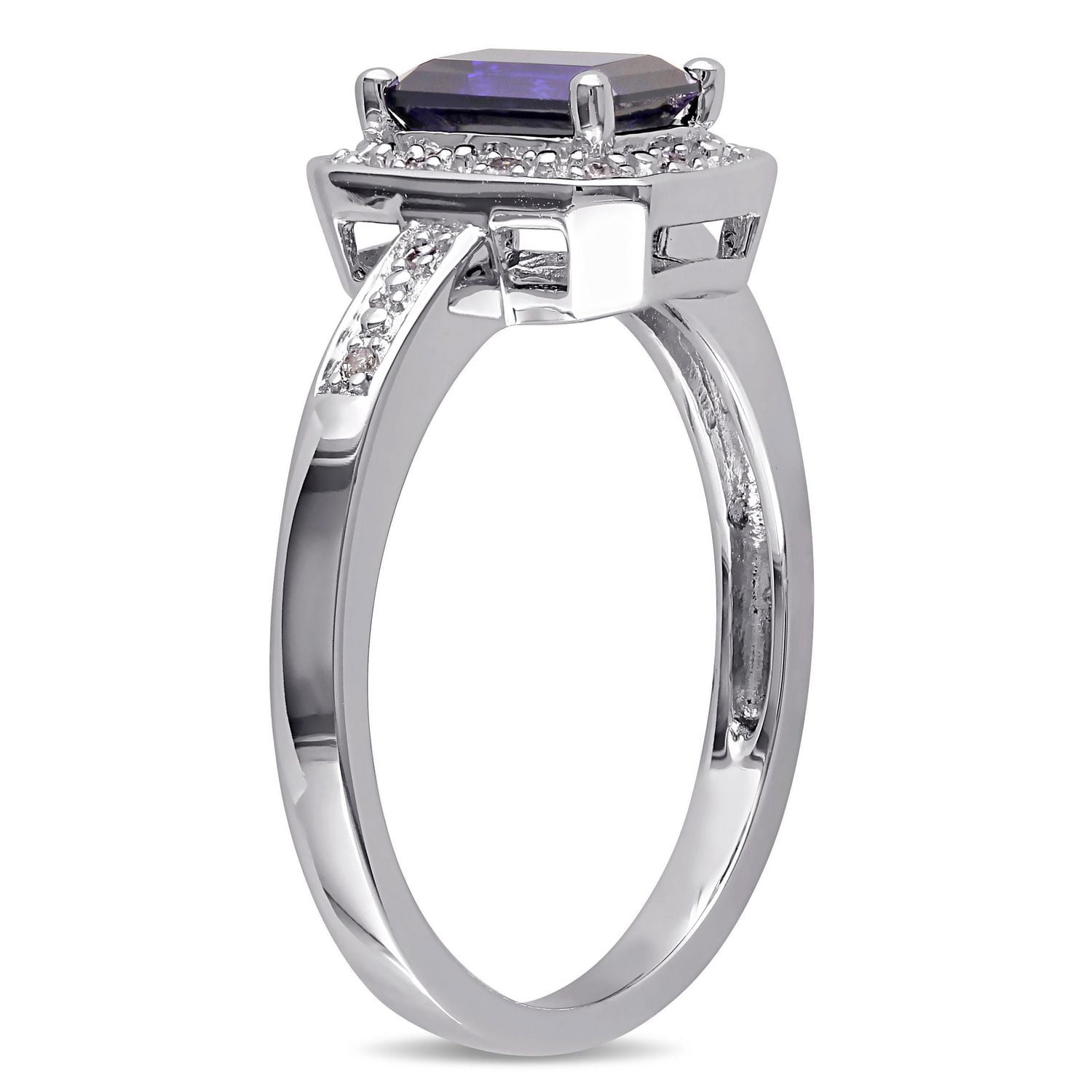 Bague auréole Miabella avec saphir synthétiques et accents de diamants en argent sterling