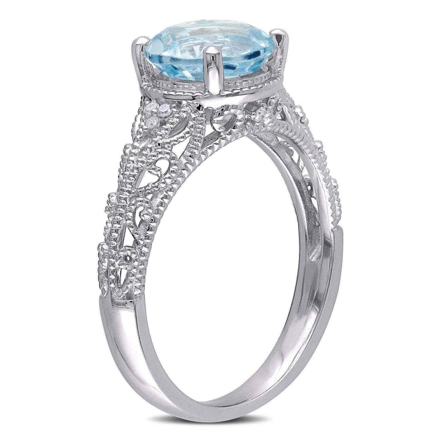 Miabella Blue Topaz and Diamond-Accent Sterling Silver Cocktail Ring
