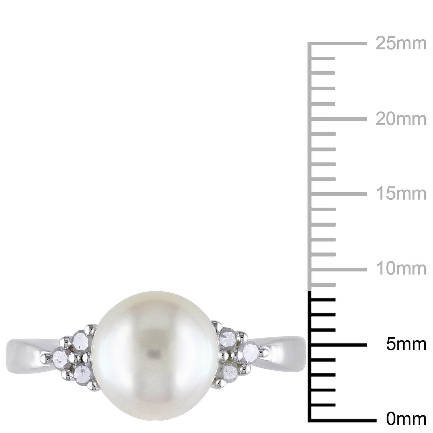 Miabella Cultured Freshwater Pearl and 1/8 Carat T.W. Diamond Sterling Silver Ring