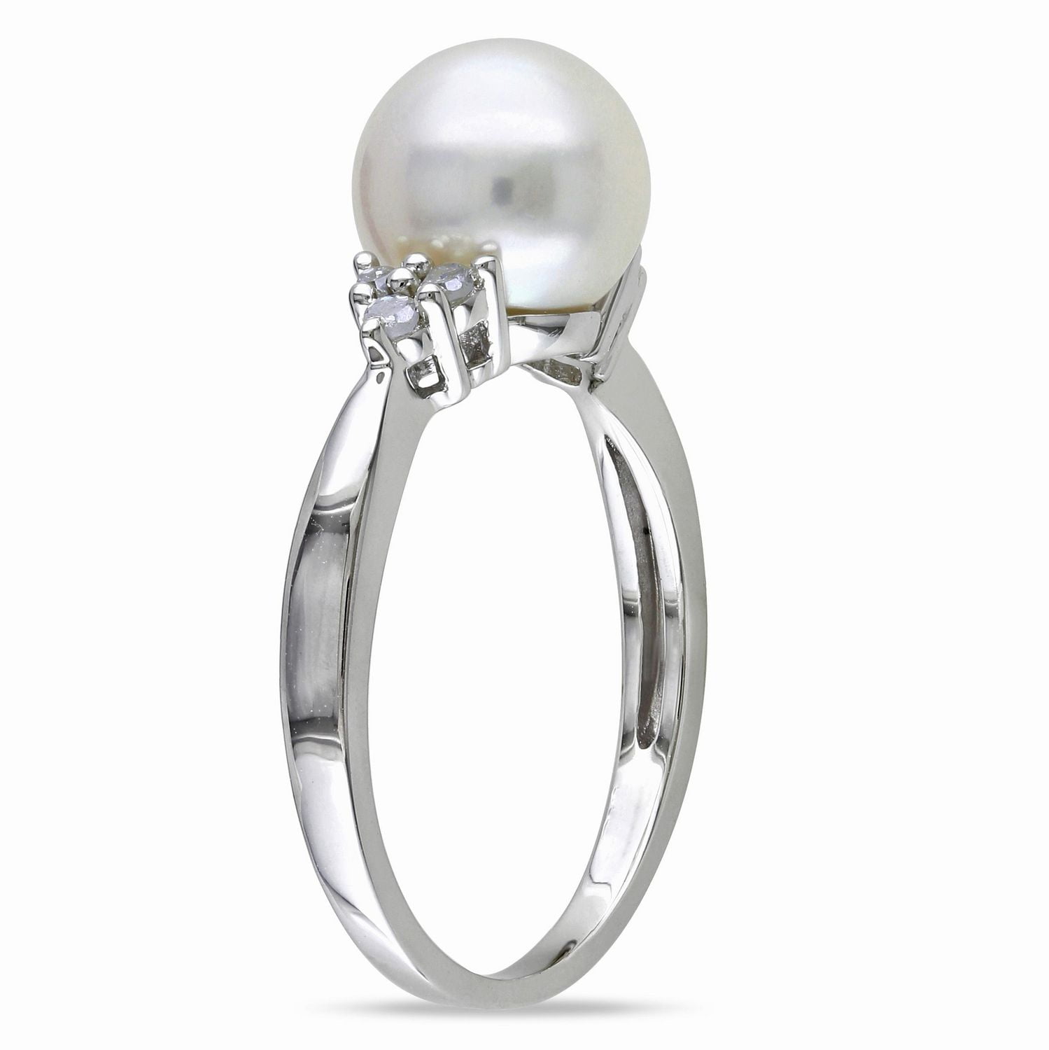 Miabella Cultured Freshwater Pearl and 1/8 Carat T.W. Diamond Sterling Silver Ring