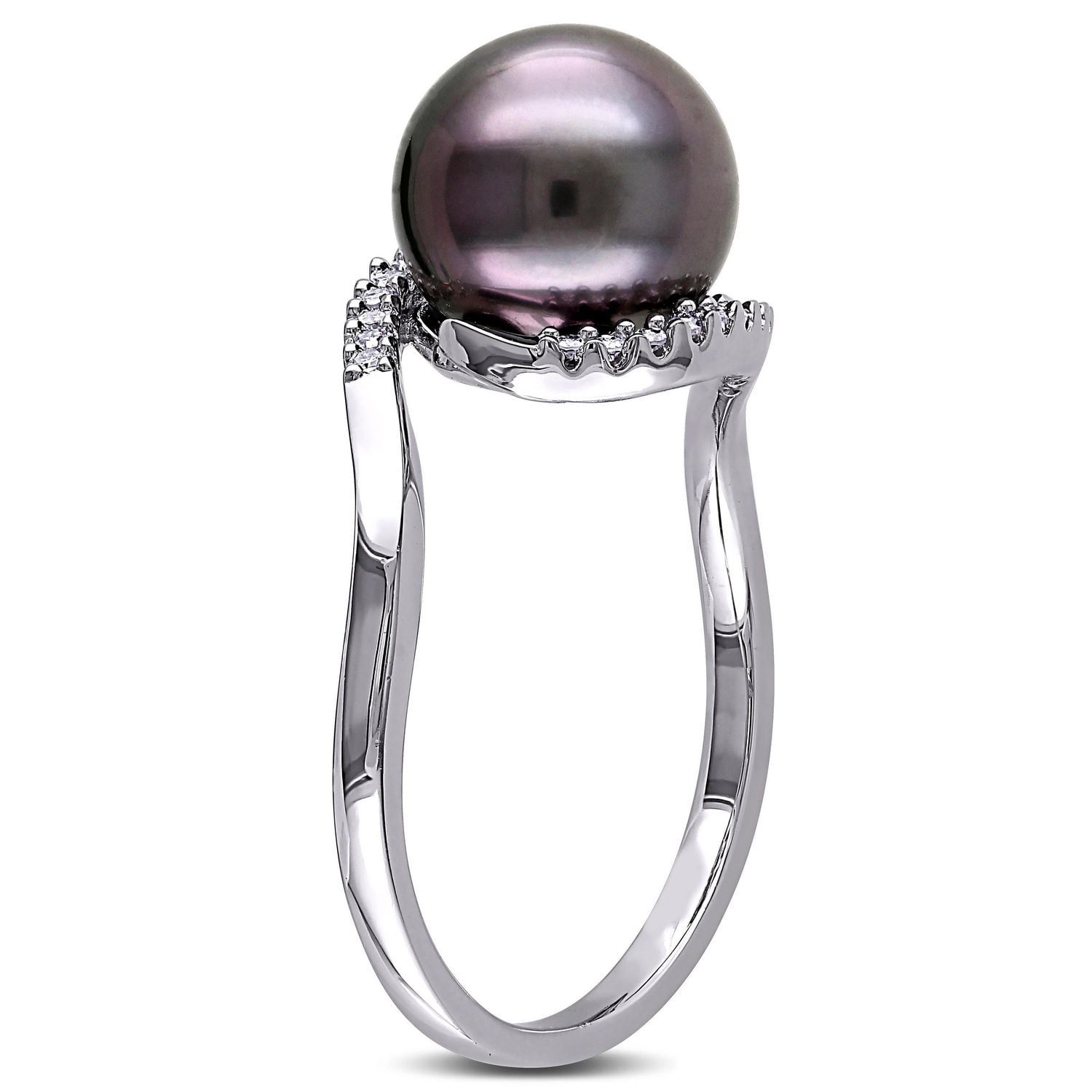 Miabella Tahitian Cultured Pearl and Diamond-Accent Sterling Silver Bypass Ring