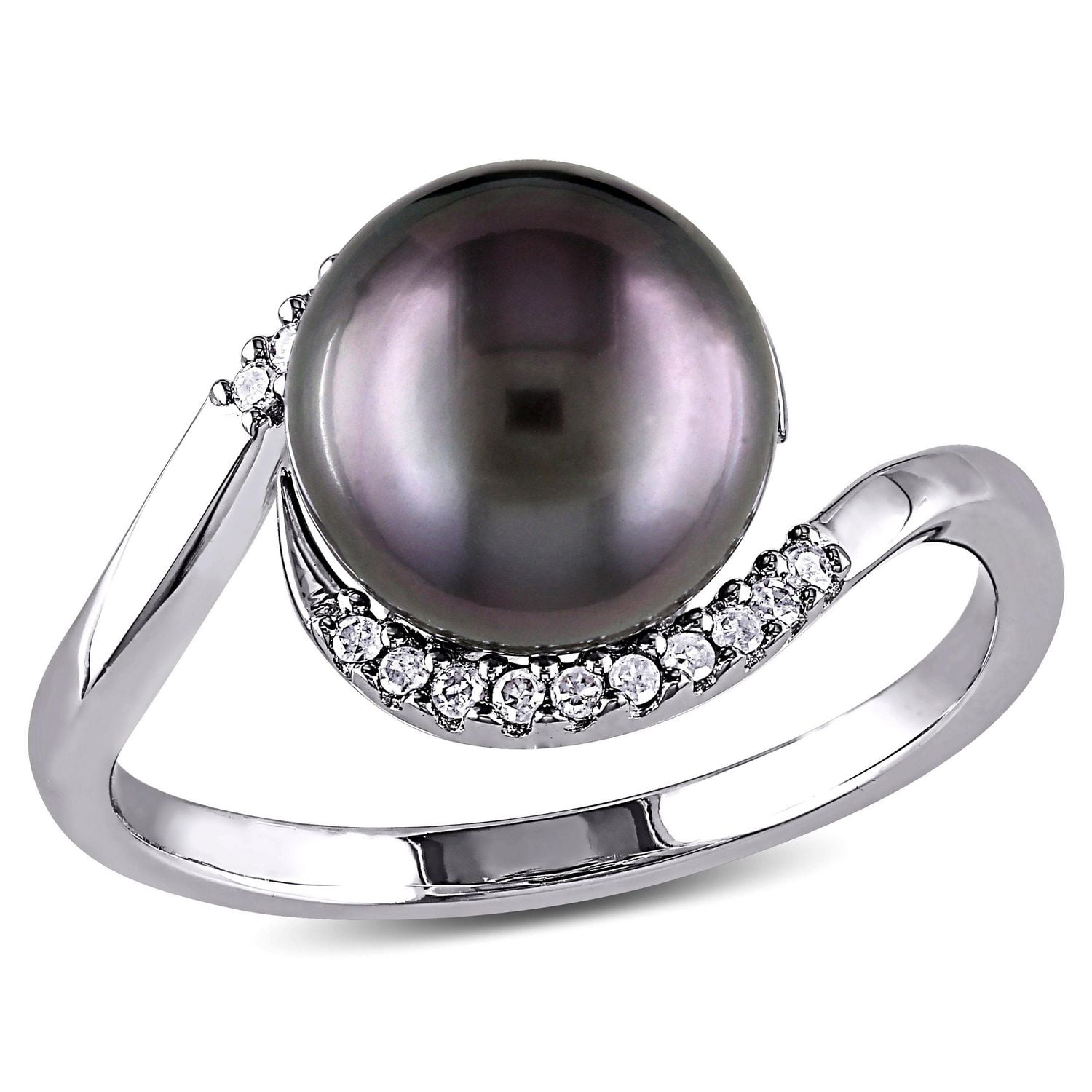 Miabella Tahitian Cultured Pearl and Diamond-Accent Sterling Silver Bypass Ring