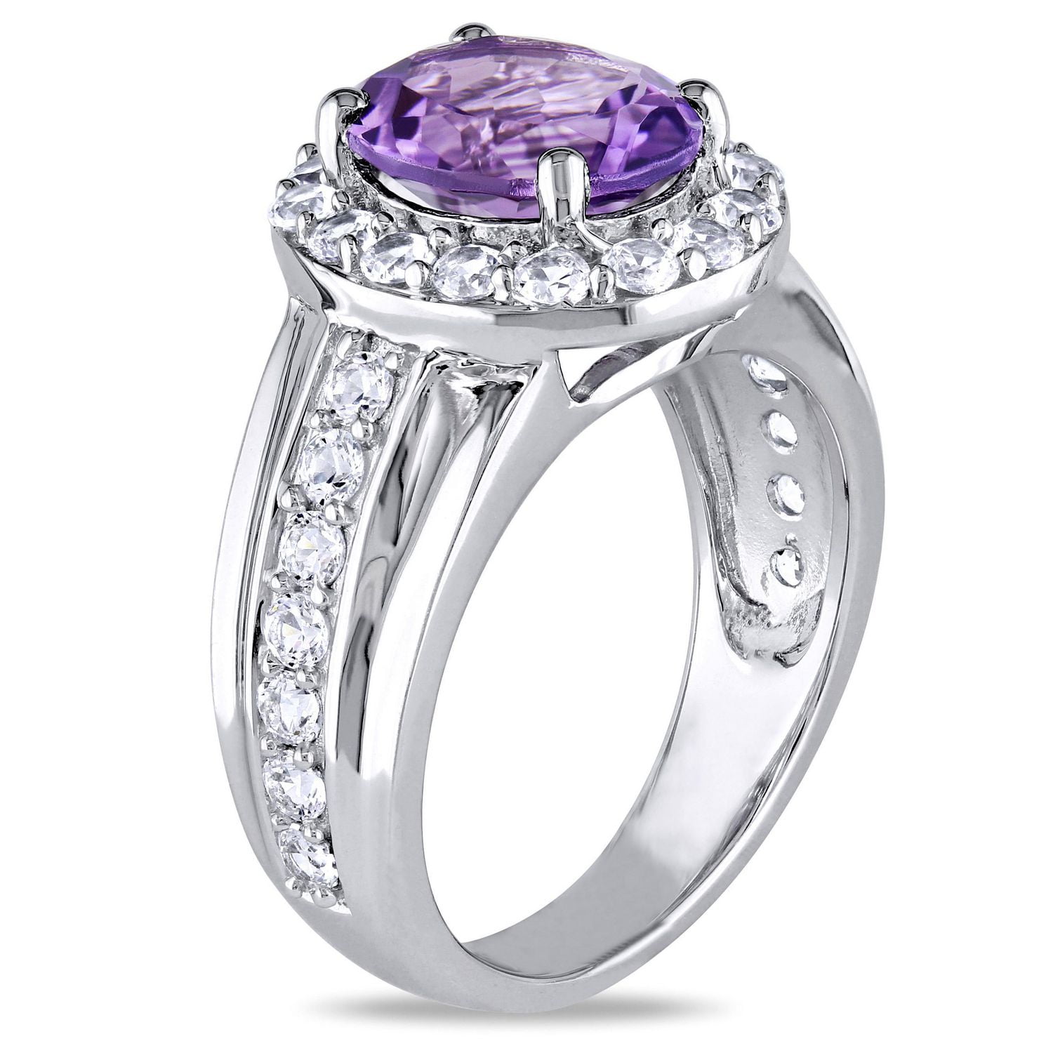 Miabella 3-3/4 Carat T.G.W. Amethyst and Created White Sapphire Sterling Silver Halo Cocktail Ring