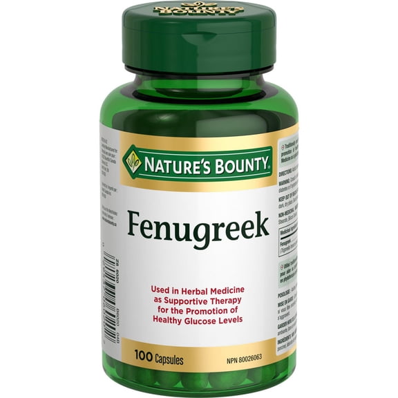 NATURE'S BOUNTY Fenugreek, 610 mg, Used in Herbal Medicine as supportive therapy for the promotion of healthy glucose levels and Helps Promote Milk Production, 100 Capsules