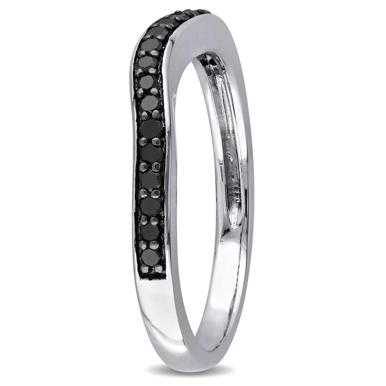 Bague incurvée d’anniversaire de mariage Miabella avec diamants noirs 1/5 CT poids total en argent sterling