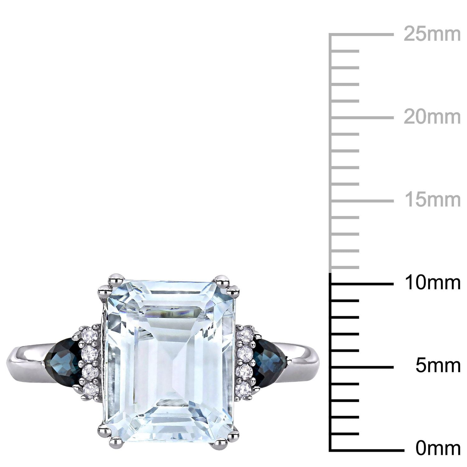 Miabella 3-1/3 Carat T.G.W. Ice Aquamarine, Sapphire and Diamond-Accent Sterling Silver 3-Stone Ring