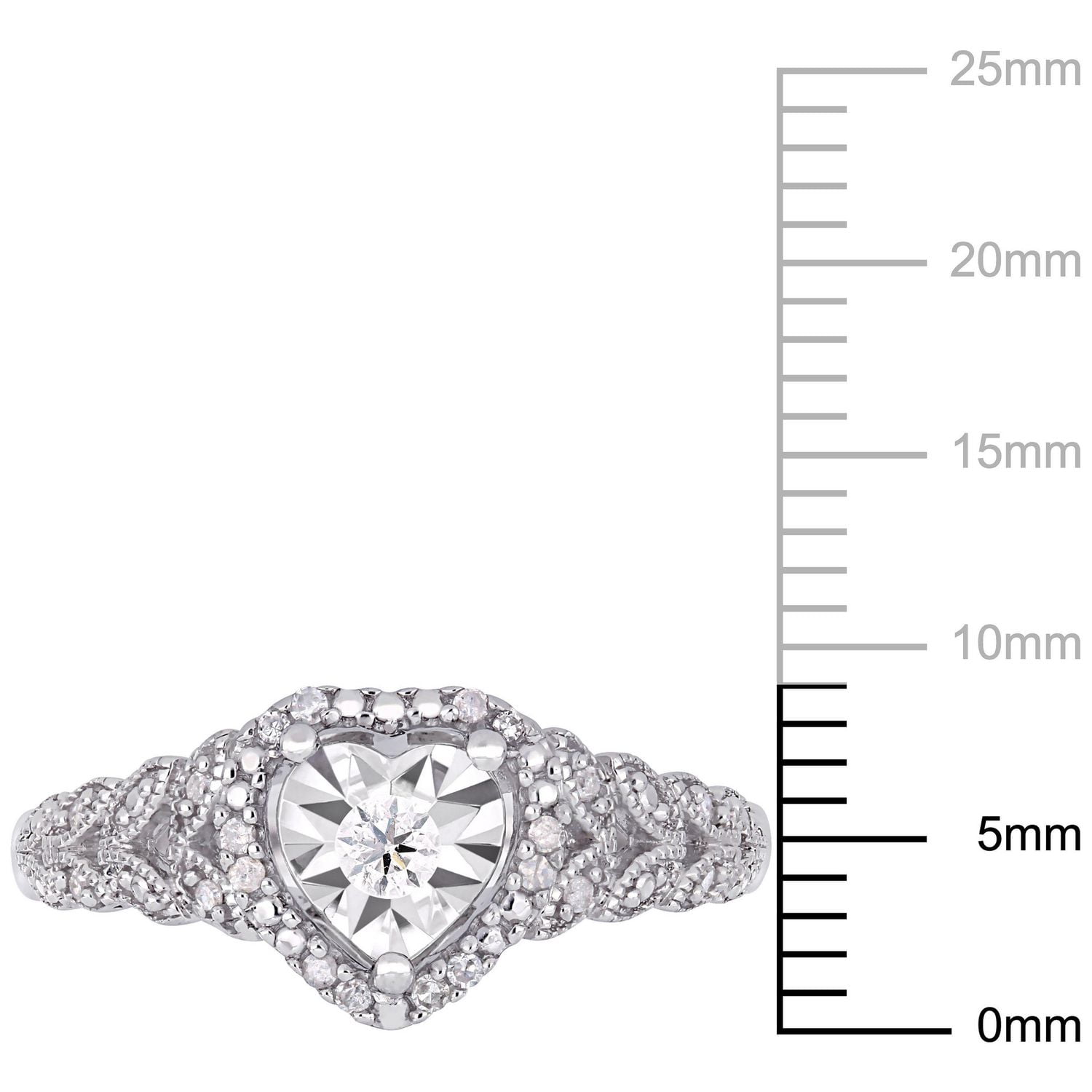 Bague de fiançailles coeur auréole Miabella avec diamants 1/5 CT poids total en argent sterling