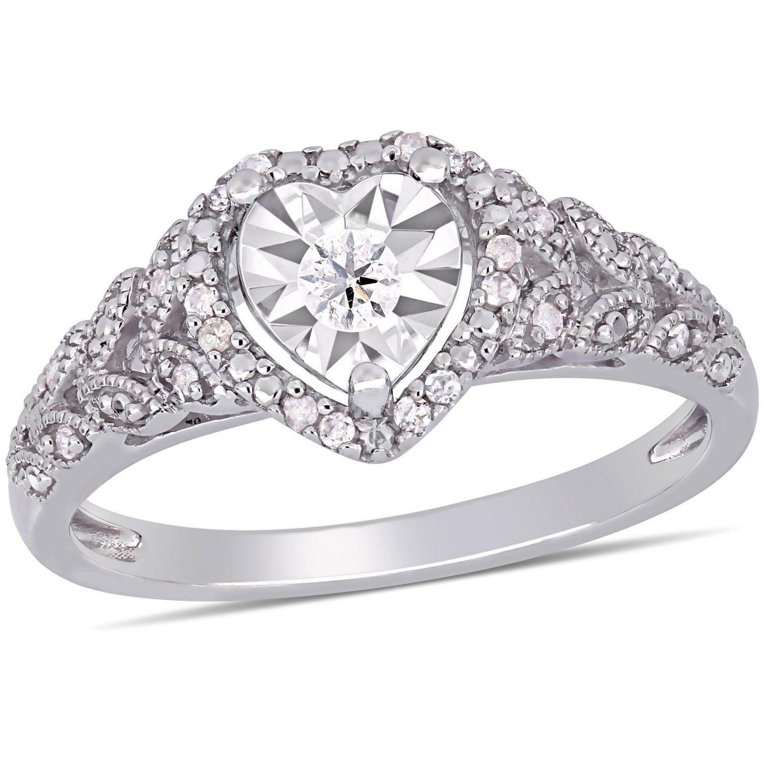 Bague de fian ailles coeur aur ole Miabella avec diamants 1 5 CT poids total en argent sterling