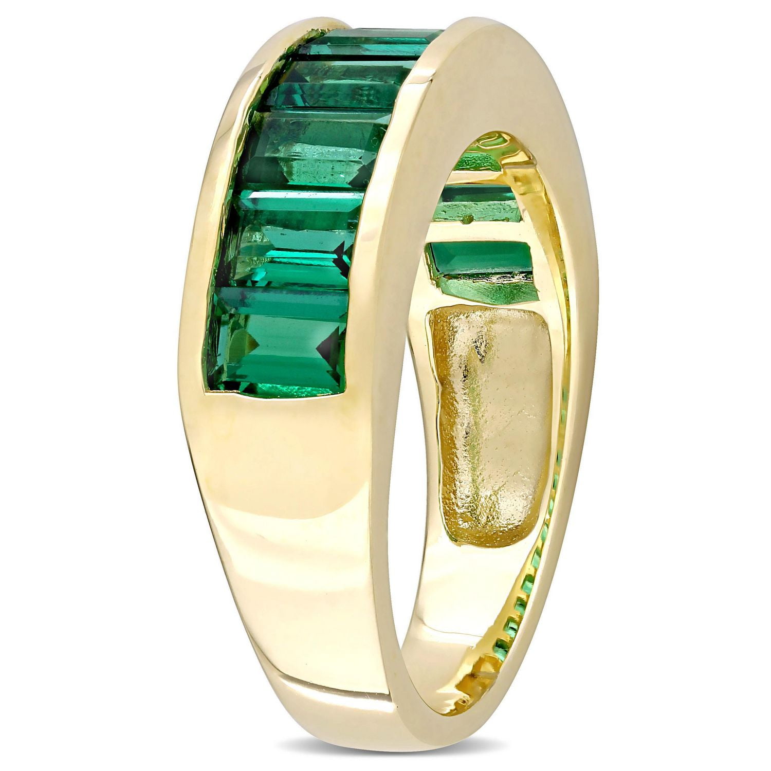 Miabella 2-3/4 Carat T.G.W Created Emerald Yellow-Plated Sterling Silver Semi-Eternity Ring