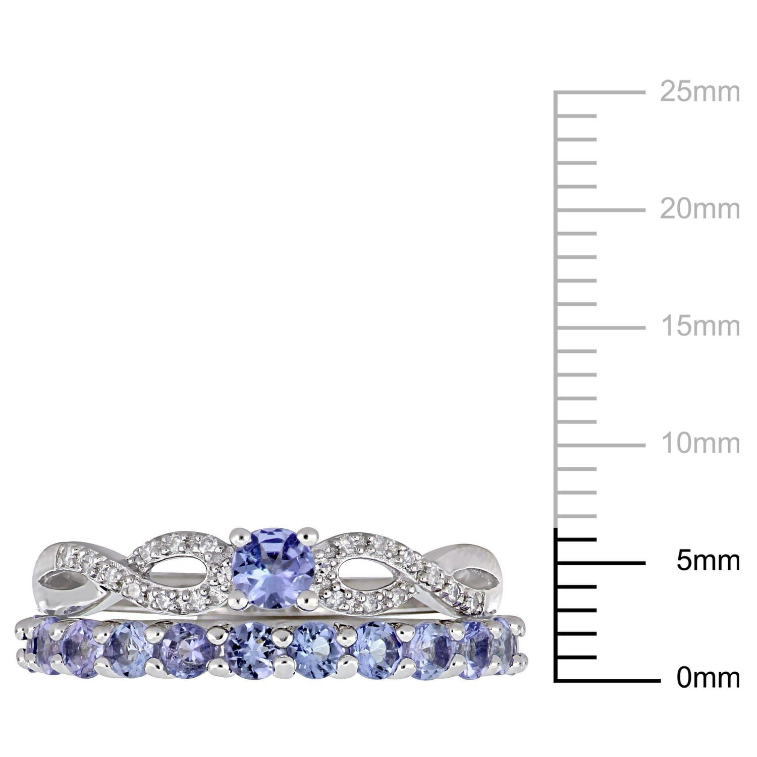Miabella Tanzanite and 1/10 Carat T.W. Diamond Sterling Silver Infinity Ring Set