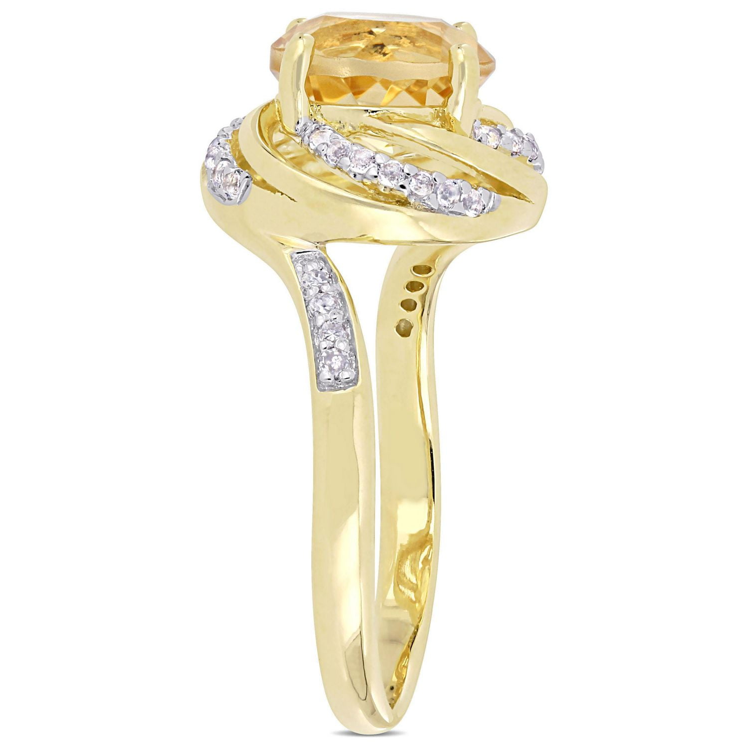 Miabella Citrine, White Topaz and Diamond-Accent Yellow-Plated Sterling Silver Swirl Ring