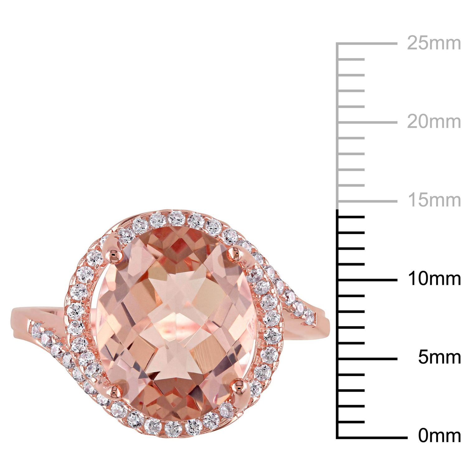 Miabella Simulated Morganite and Cubic Zirconia Rose Rhodium-Plated Sterling Silver Halo Cocktail Ring