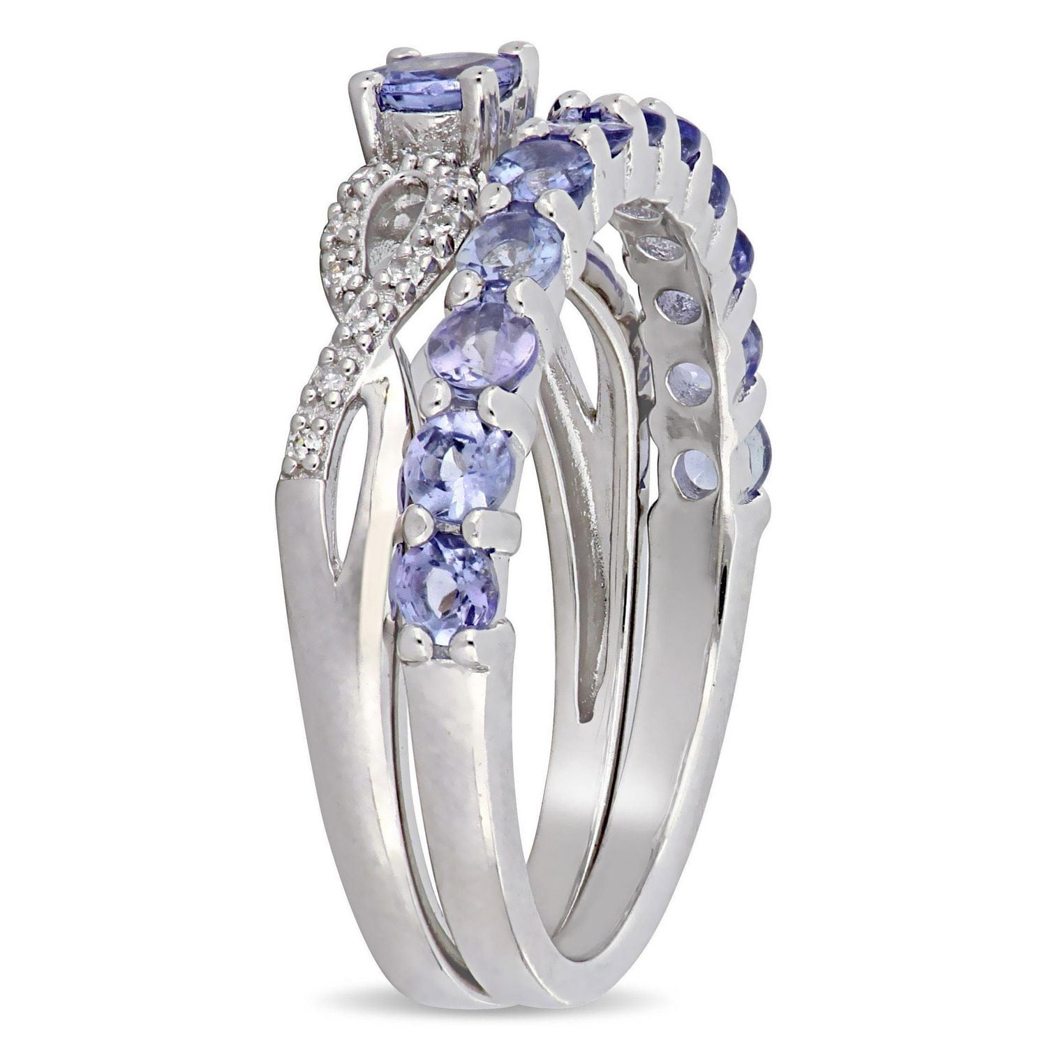 Miabella Tanzanite and 1/10 Carat T.W. Diamond Sterling Silver Infinity Ring Set