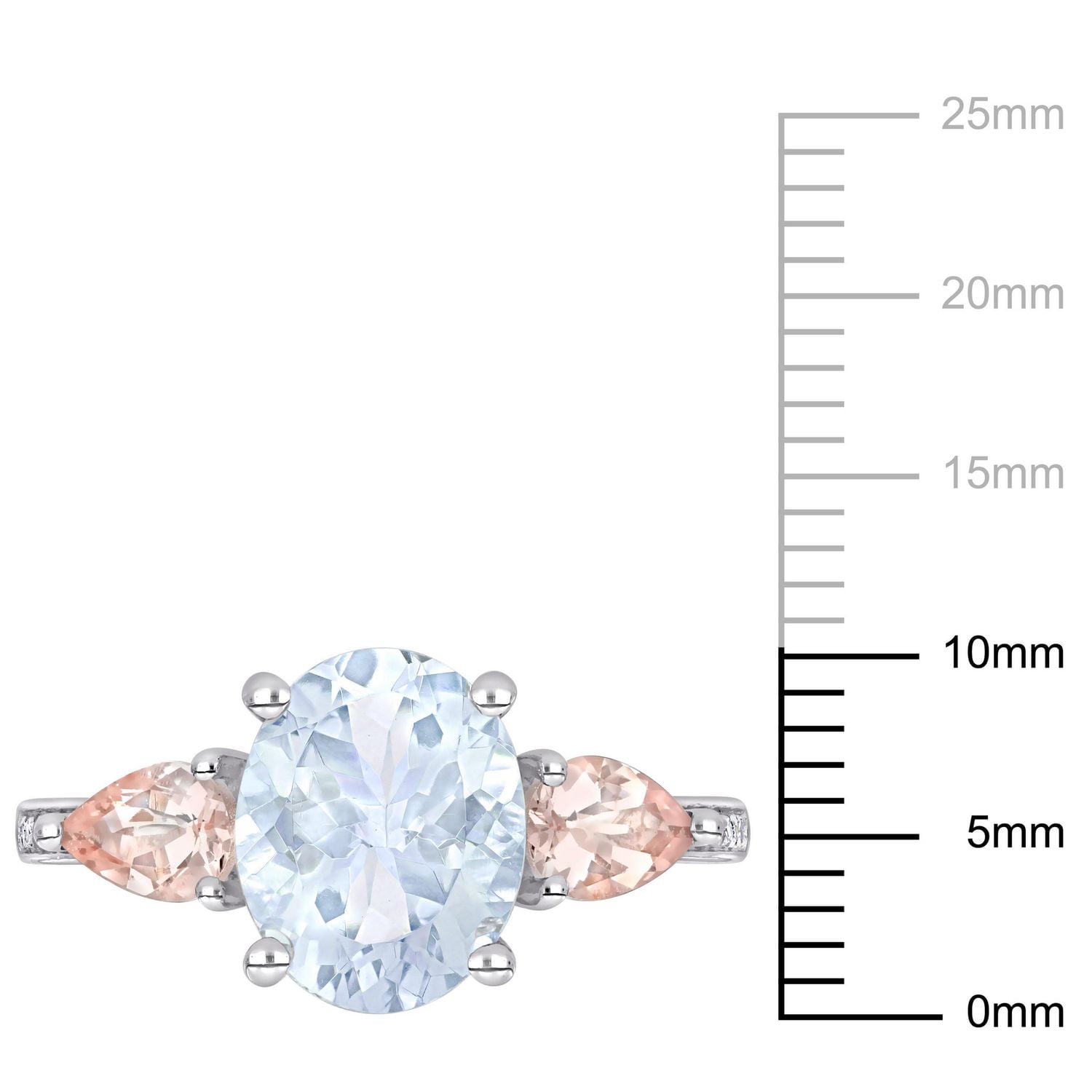 Bague à trois-pierres Miabella avec aigue-marine glacée, morganite et accents de diamants en argent sterling
