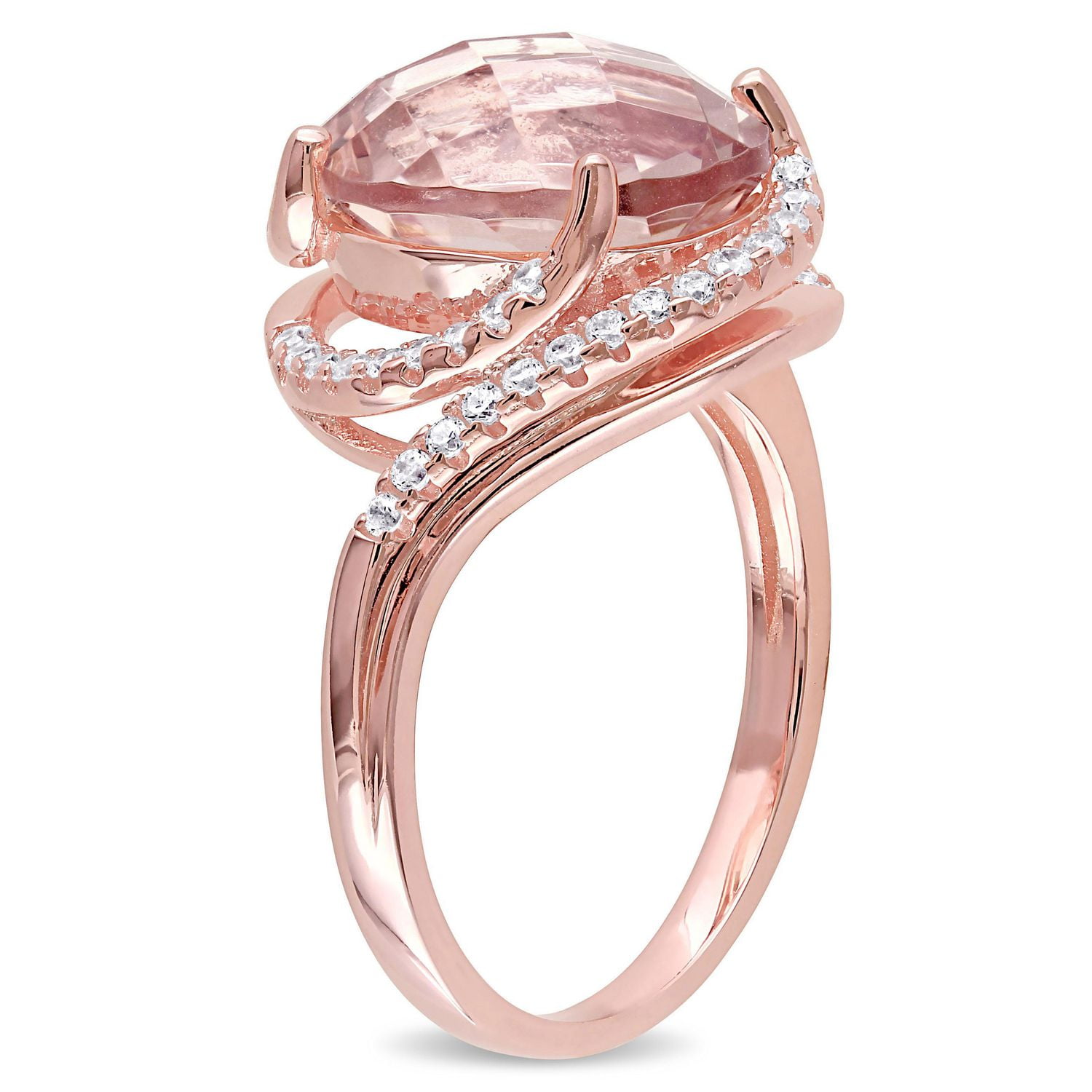 Bague cocktail auréole Miabella avec morganite simulé et zircone cubique en argent sterling plaqué au rhodium rose