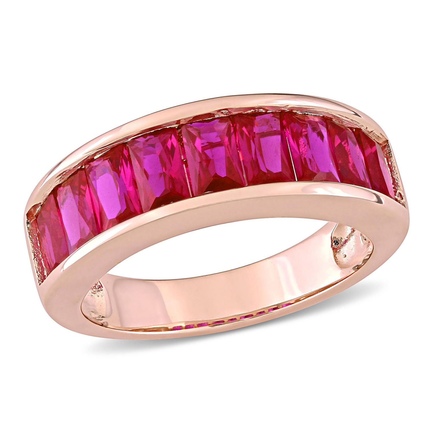 Bague semi-éternité Miabella avec rubis synthétique 2-3/4 CT PBT en argent sterling plaqué au rhodium rose