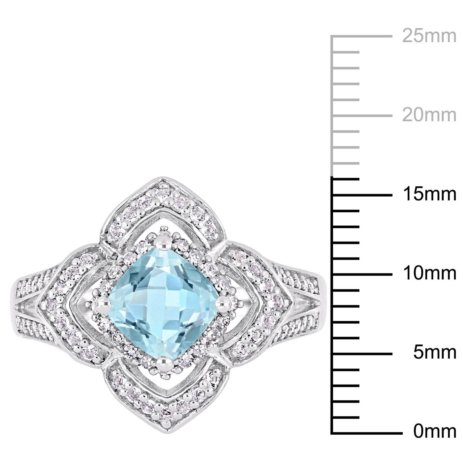 Bague quadrilobe à anneau divisé Miabella avec topazes bleue et blanche et diamants 1/5 CT poids total en argent sterling