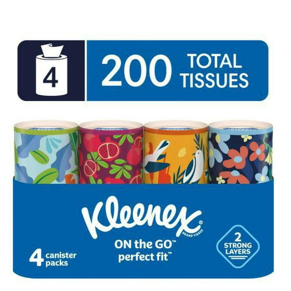 Kleenex Perfect Fit Facial Tissues, 4 Canister Boxes, 50 Tissues per Box, 2-Ply