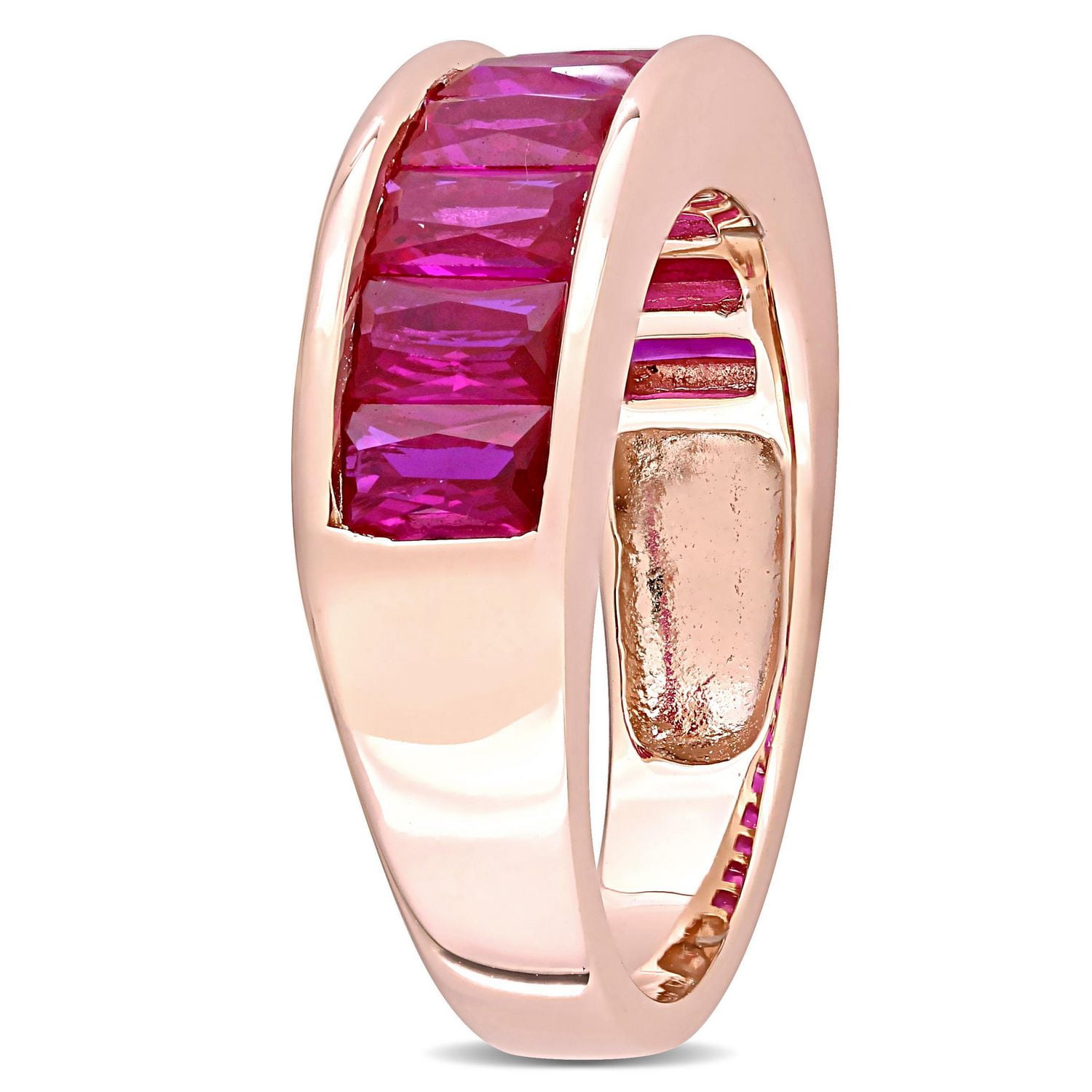Bague semi-éternité Miabella avec rubis synthétique 2-3/4 CT PBT en argent sterling plaqué au rhodium rose