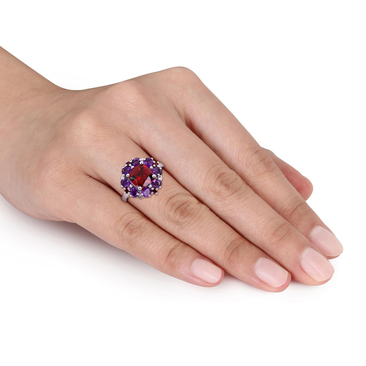 Bague florale Miabella avec grenat 4-2/5 CT PBT et améthyste en argent sterling