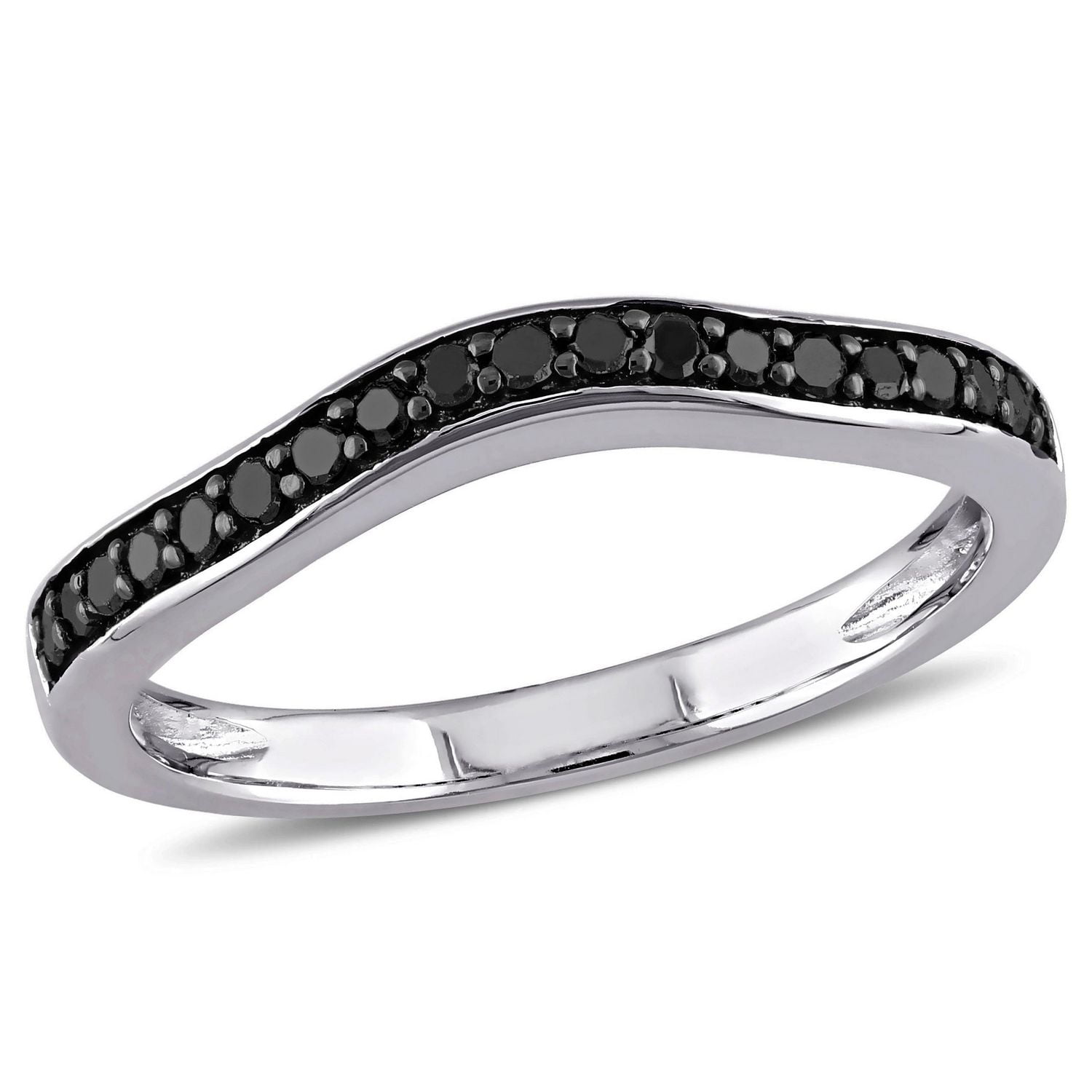 Bague incurvée d’anniversaire de mariage Miabella avec diamants noirs 1/5 CT poids total en argent sterling