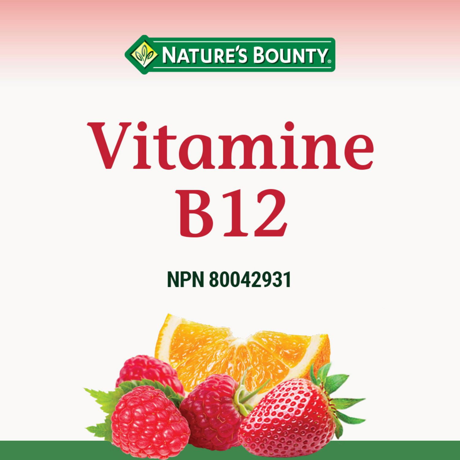 NATURE'S BOUNTY La vitamine B12 favorise la santé, le système immunitaire et la form. des globules rouges; saveurs variées : baies mélangées, orange et framboise 75 paquet 75 gélifiés