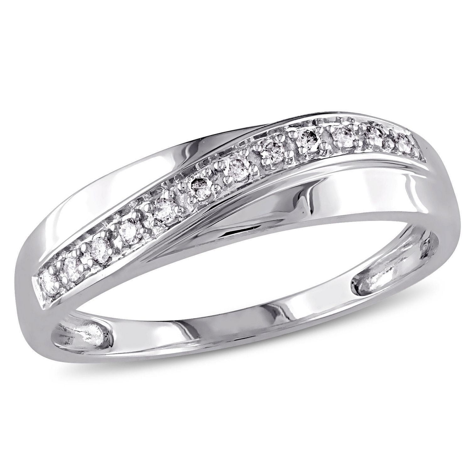 Miabella 1/10 Carat T.W Diamond 10 K White Gold Men's Band