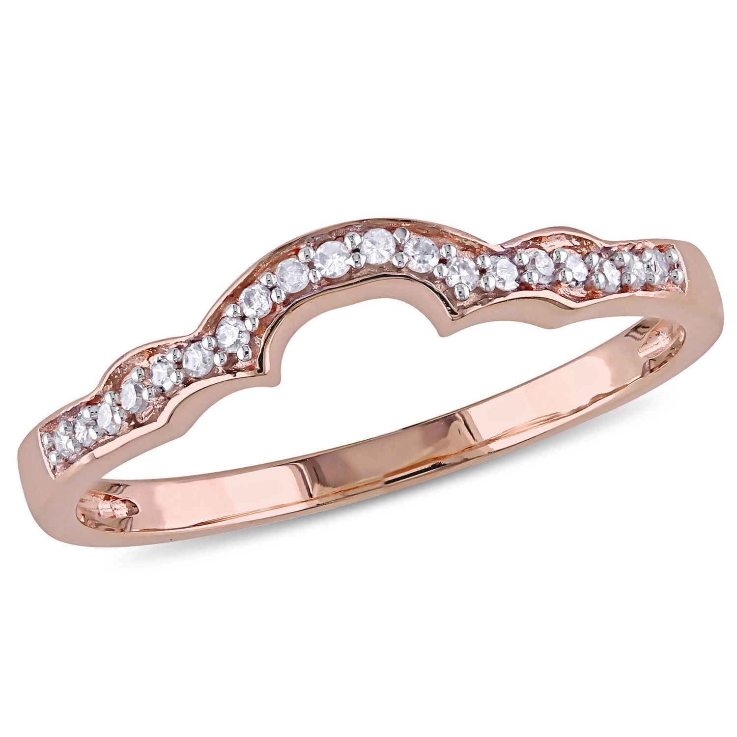 Miabella 1/10 Carat T.W. Diamond 10 K Rose Gold Contour Curved Band