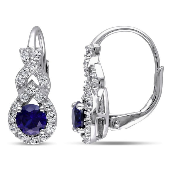Tangelo 1-7/8 Carat T.G.W. Created Blue and White Sapphire Sterling Silver Halo Earrings