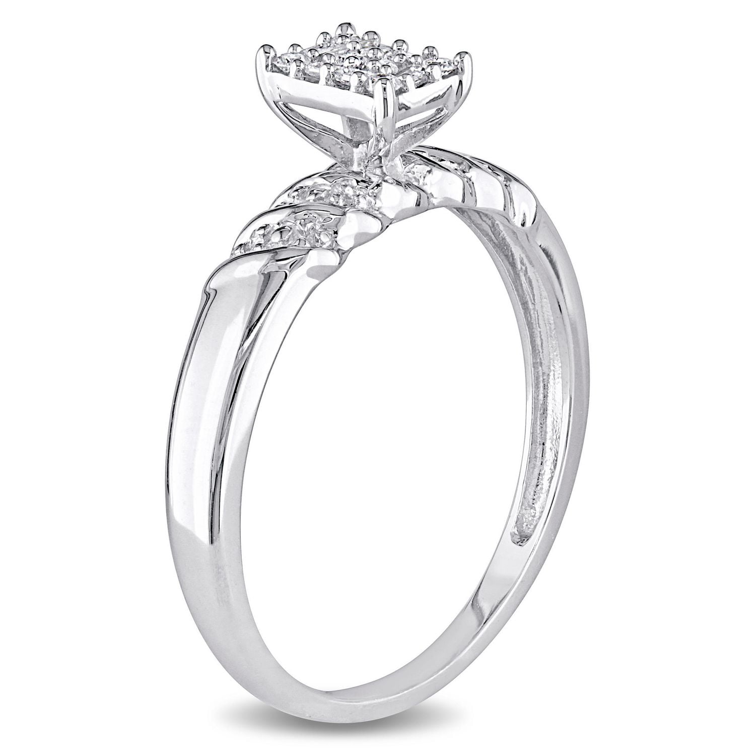 Miabella 1/10 Carat T.W. Round And Baguette Diamond Sterling Silver Cluster Engagement Ring