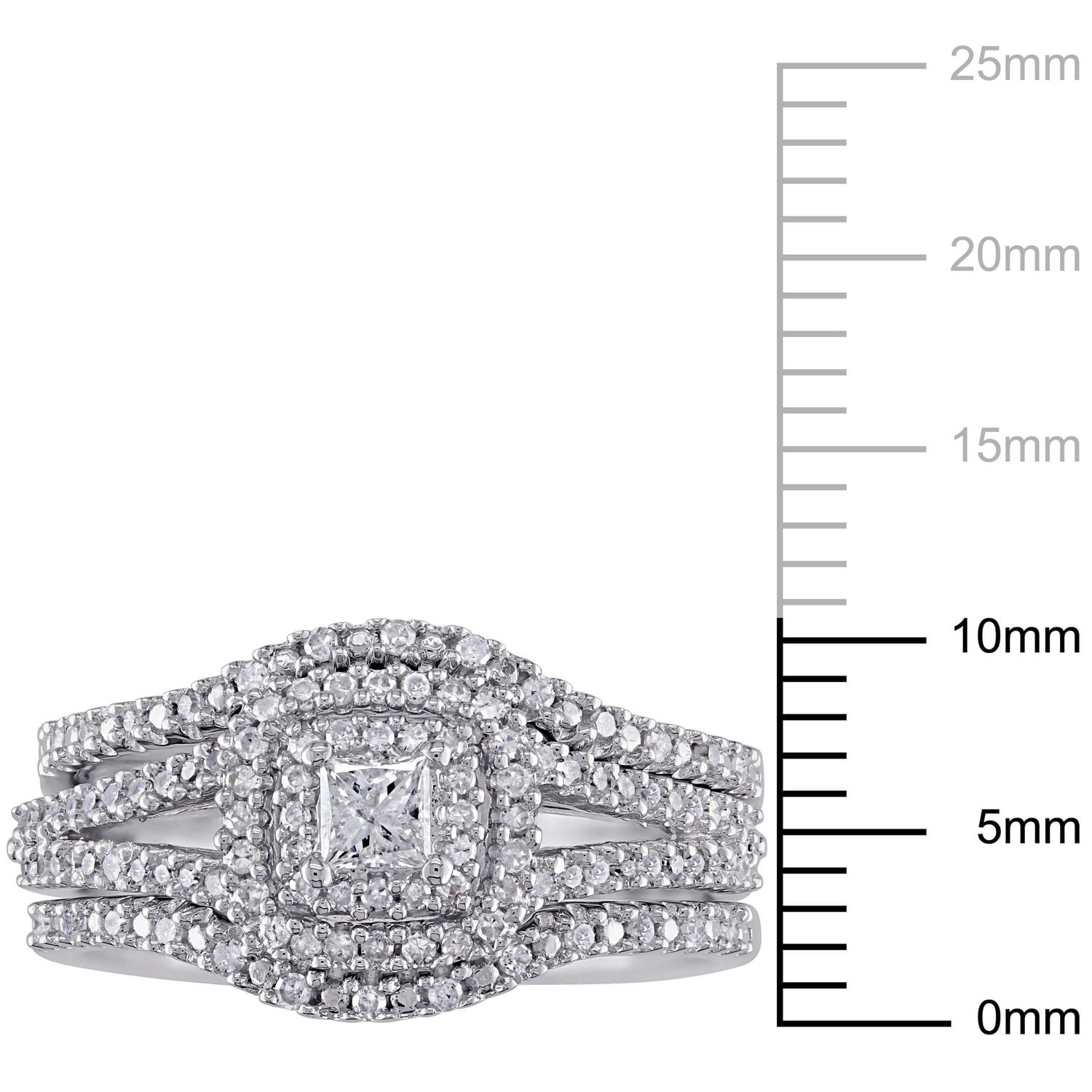 Miabella 1/2 Carat T.W. Princess And Round Diamond Sterling Silver Double HALO 3-Piece Bridal Set