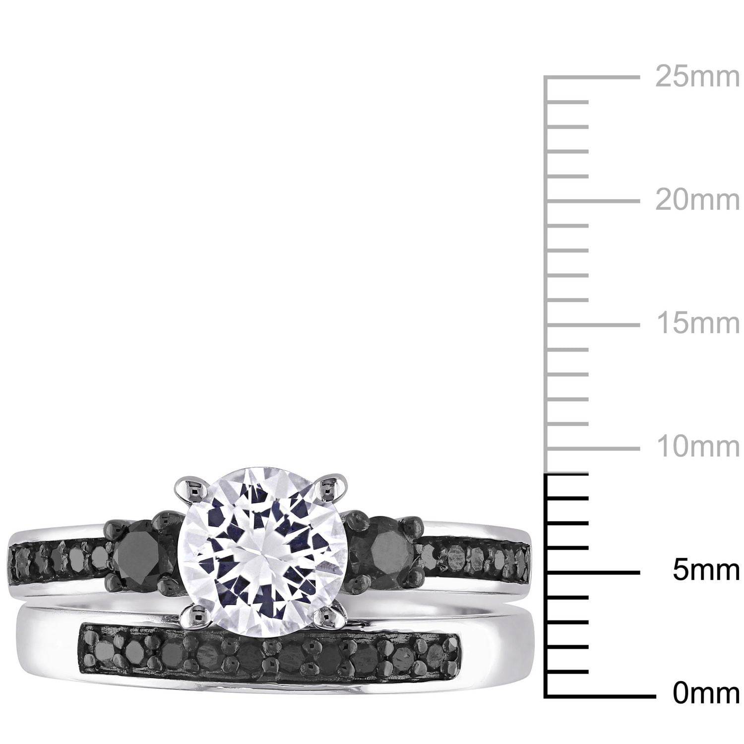 Asteria 1-3/8 Carat T.G.W. Created White Sapphire And 2/5 Carat T.W. Black Diamond Sterling Silver Three-Stone Bridal Set