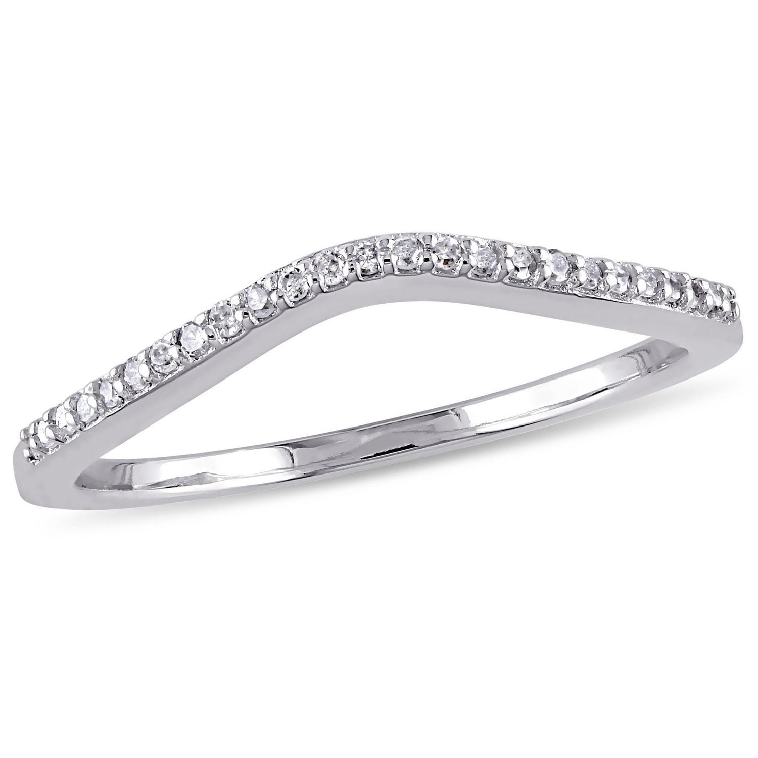 Miabella 1/10 Carat T.W. Diamond 10 K White Gold Contour Curved Band