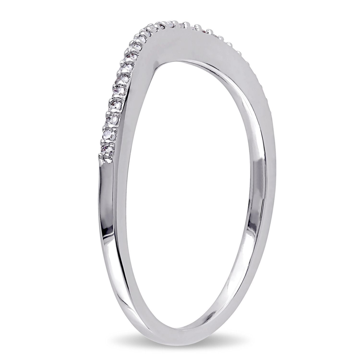 Miabella 1/10 Carat T.W. Diamond 10 K White Gold Contour Curved Band