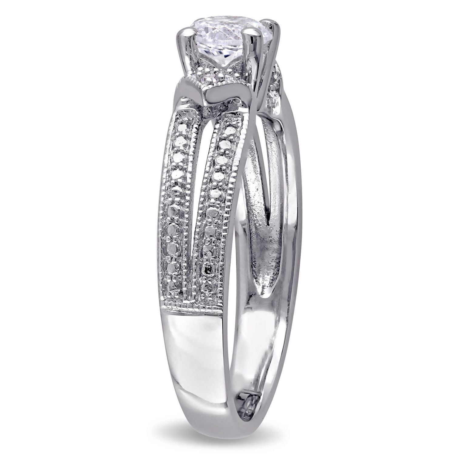Bague de fiançailles rétro Miabella avec saphirs blancs synthétiques 5/8 CT PBT et accents de diamants en argent sterling