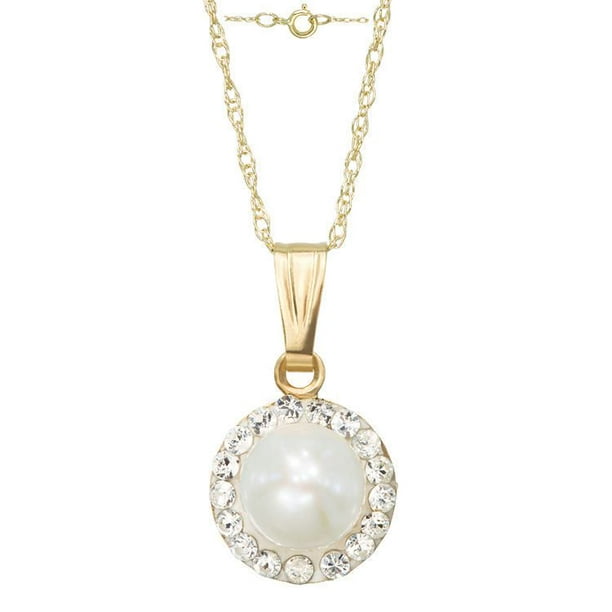 Collecion Simply Pearl-Pendentifs 10 Karat 5.75MM perle culture veritable d'eau douce avec un halo cristal