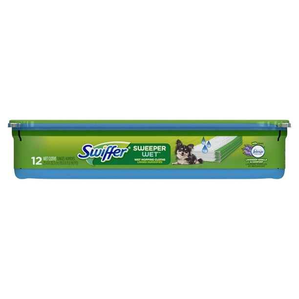 Recharges de coussins nettoyants humidifiés multi-surfaces pour les animaux Swiffer Sweeper pour balai, Lavande vanillée et réconfort,