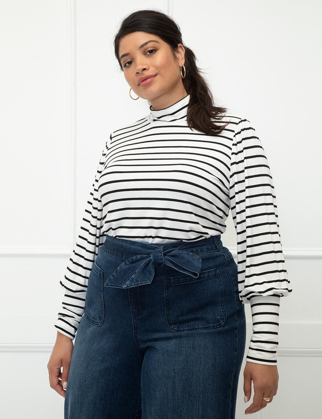 ELOQUII Elements Balloon Sleeve Tee With Mock Neck