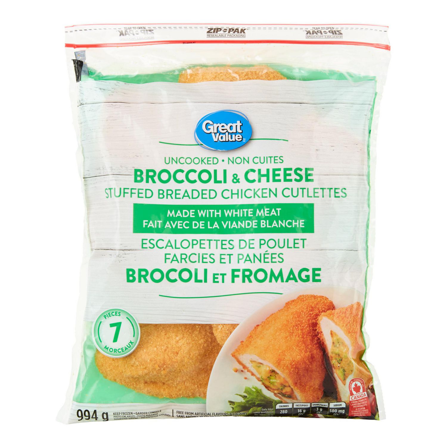 Great Value Broccoli & Cheese Stuffed Breaded Chicken Breast Cutlettes ...